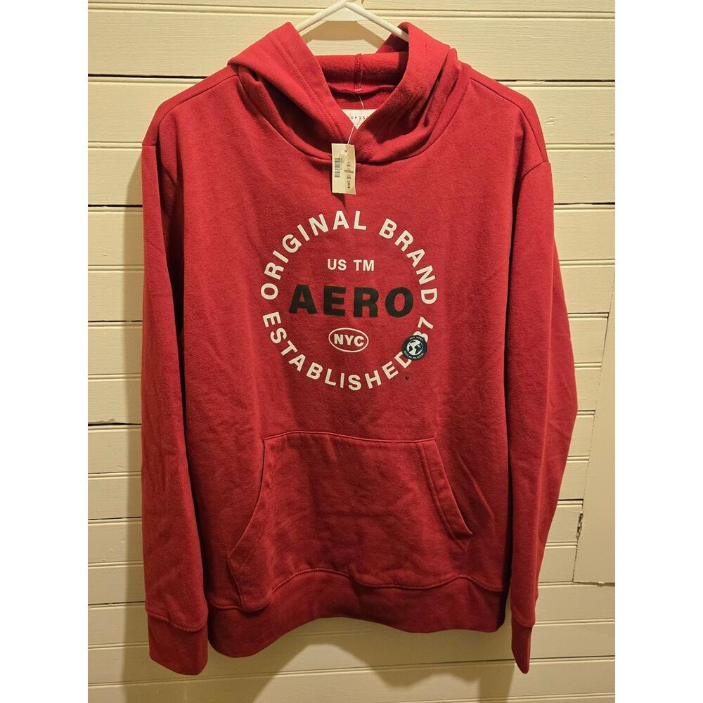 Aeropostale Hoodie Men's M Red Pullover Graphic Aero NYC Kangaroo Pocket NWT